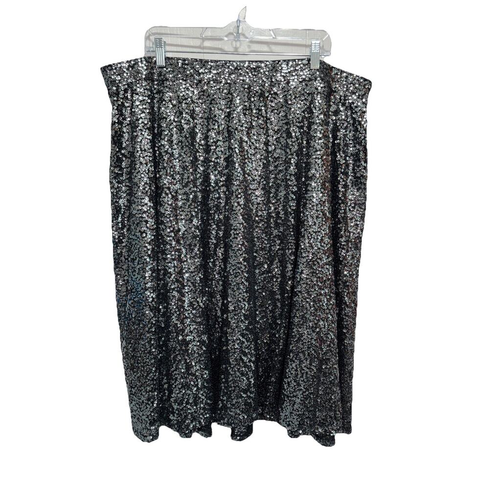 Lane Bryant Skirt Womens Sz22/24 Black Silver Sequin Midi Party Holiday Lined